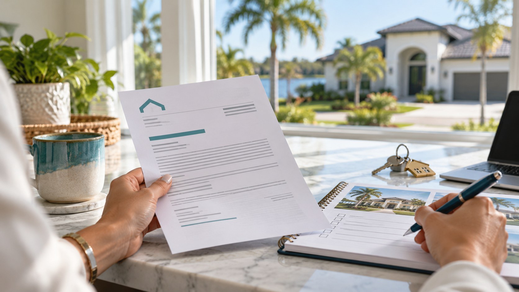 A homebuyer reviews a preapproval letter and home search notes.