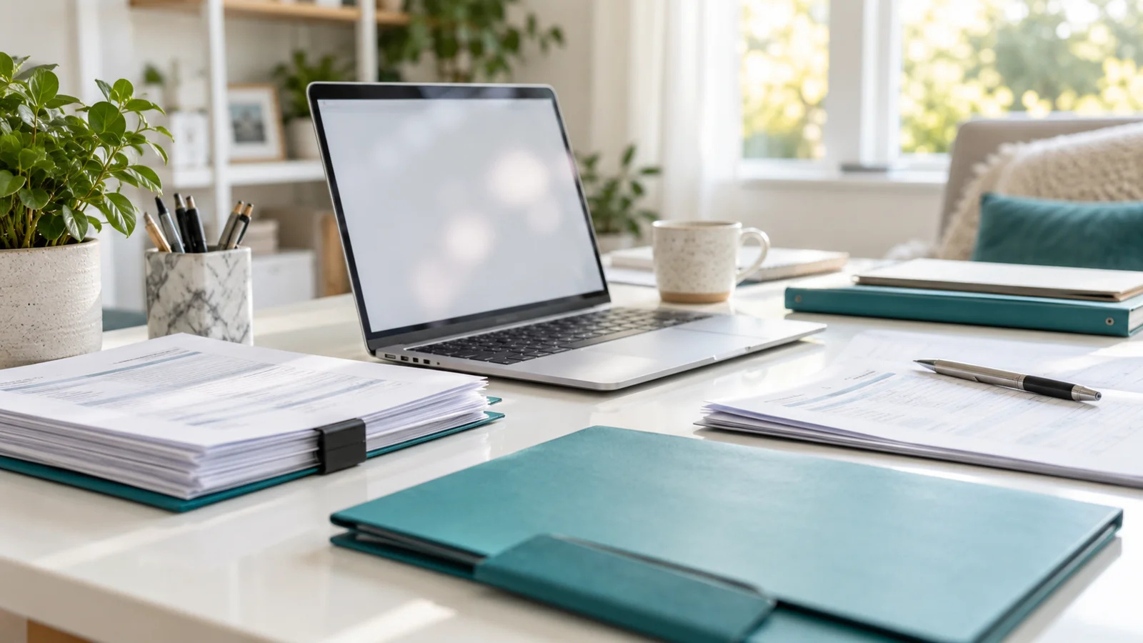 Organized folders and paperwork for a home loan application